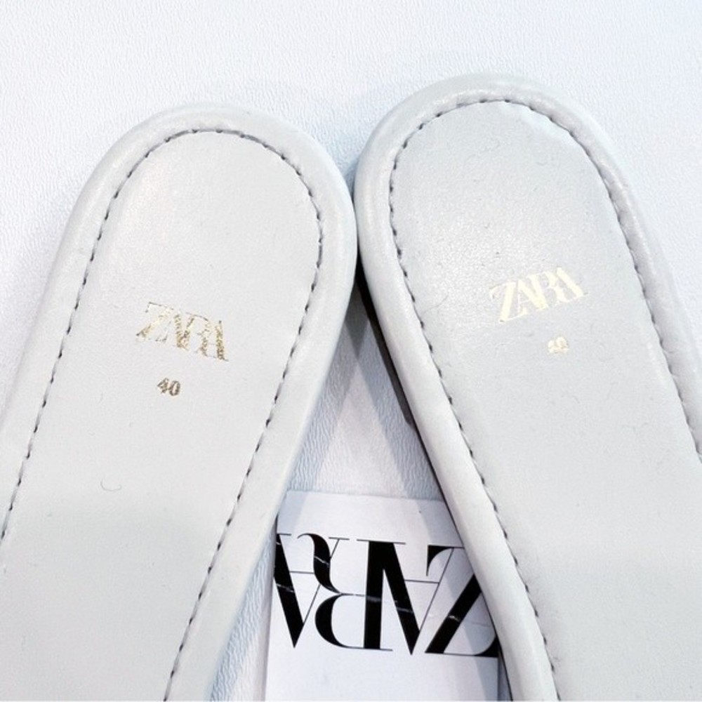 ZARA Flat Leather Slide Sandals with Gold/Silver Chain Size 40 NEW NWT - Picture 6 of 7